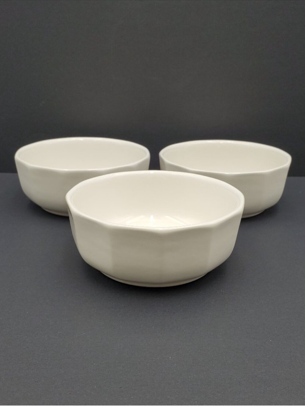 Pfaltzgraff Heritage White Soup Cereal Bowls Multi-Sided Paneled Stoneware Bowls